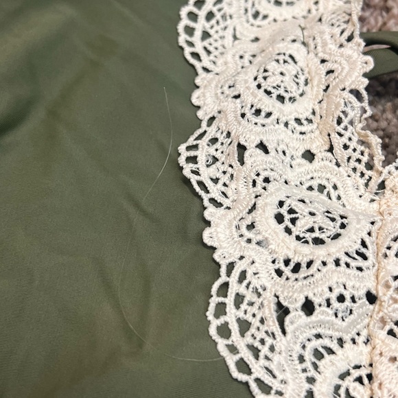 Cupshe Swimsuit One Piece Low Cut Adjustable Straps Lacey Accents Olive Green - Picture 4 of 11